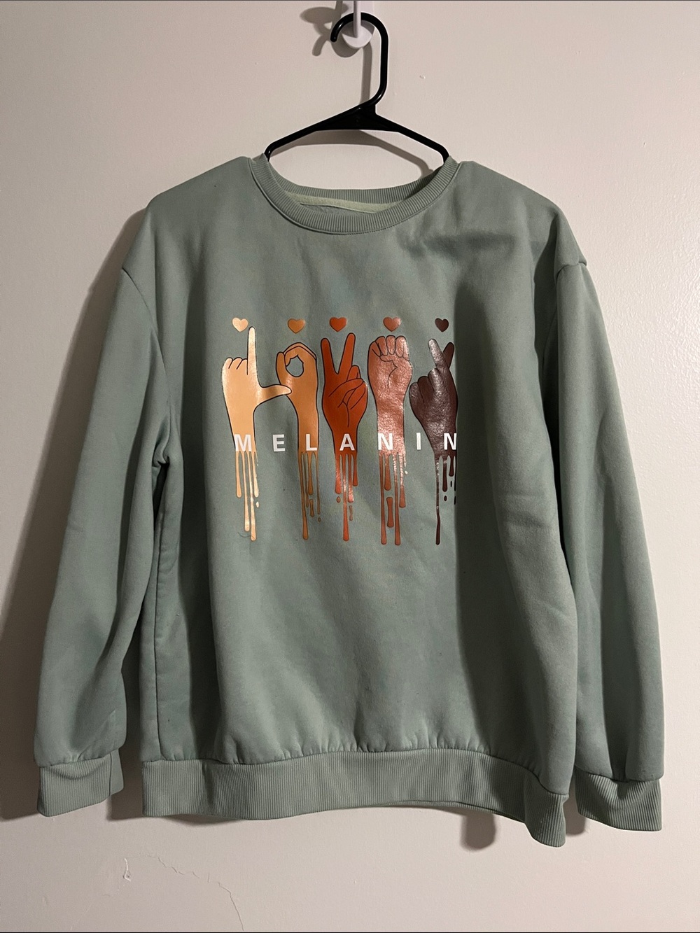 SHEIN Sage Green Crewneck Sweatshirt with Multitone Melanin Hand Graphic